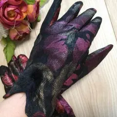 在庫切れ！ラム革手袋  裏起毛/AT花プリントラメ入り RE