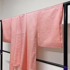 小紋　七宝　小花　レッド　着物　123t