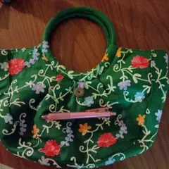 花柄 緑色 グラニーバッグ