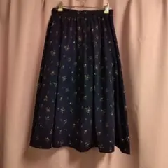 HoneysGLACIERネイビー小花柄フレアギャザースカートM
