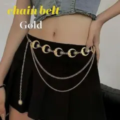 3連チェーンベルト ゴールド 月モチーフ 星モチーフ Y2K 韓国風