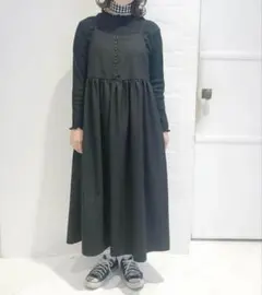 シック&ストレッチ ツイルキャミワンピース ブラック