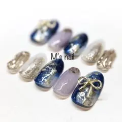 即購入⭕️ニュアンスネイルチップ マグネット リボン ぷっくり