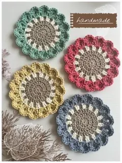 【handmade】お花のコットンコースター 4点セット A