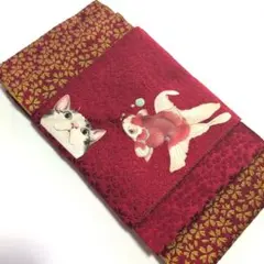 金魚を狙う猫さん♡1点物♡胴回り柄あり巻くだけワンタッチ作り帯♡ダブルかるた結びのサムネイル