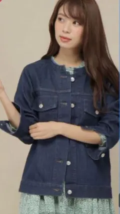 ikka イッカ　ノーカラーデニムジャケット　ブルー　Gジャン