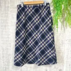 a635【TWELVE】チェックフレアスカート　ひざ下丈　38 パープル系