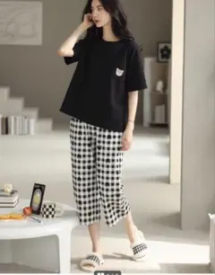 レディースパジャマ上下セットLルームウェア半袖ハーフパンツ