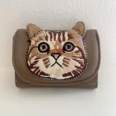 tamaoworld ねこ刺繍 財布 ブラウン