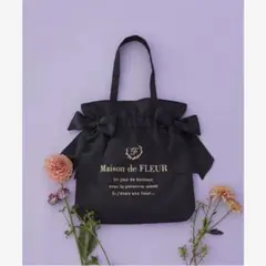 Maison de FLEUR ダブルリボンギャザートートバッグ ブラック 黒