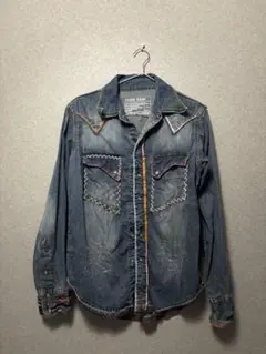 EDWIN 503 刺繍デニムシャツ ダメージ　ユニセックス　M