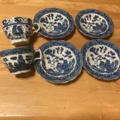 レトロな青と白のティーカップ・ソーサーセット