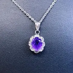 天然石 アメジスト ネックレス シルバー 925 刻印 紫 水晶 高貴 上品