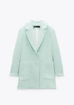 新品 ZARA ミントグリーン ツイードロングコート M