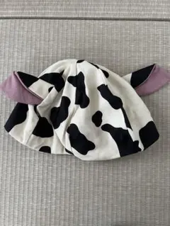 牛柄 ベビー帽子 ピンク耳付き ハンドメイド