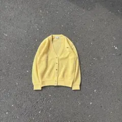 80s CHEMISE LACOSTE ウールニット　カーディガン　黄色　ロゴ