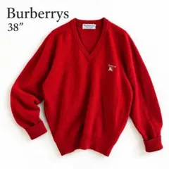 Burberrys バーバリー Vネックニット 赤 ラムウール スコットランド製