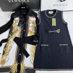 GUCCI ダブルGチェーン レザーベルト付 ケーブルニットワンピースのサムネイル