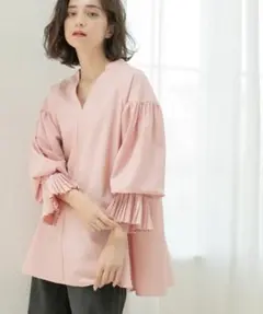 新品タグ付　オペークドットクリップ プリーツキャンディスリーブブラウス ピンク