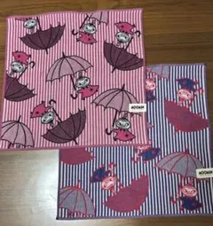 新品　未使用品　ムーミン　ハンカチ　大判　ガーゼタオル　2枚セット　赤　青