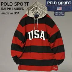 90s 美品 POLO SPORT ポロスポーツ USA製 ボーダー パーカー