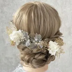 NO.107髪飾り ゴールド×クリア　アメリカンフラワー　結婚式　卒業式　成人式