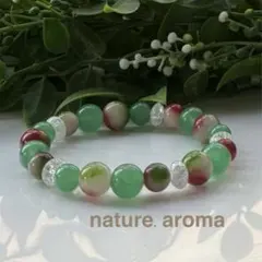 天然石ブレスレット　グリーン　レッド　パワーストーンブレスレット　No.47