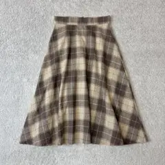 デイジー　フレアスカート　ロング　チェック柄　ベージュ×ブラウン　M