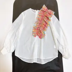 美品☆Adonisis 2024年 チェック柄 ツイード フリル ブラウス