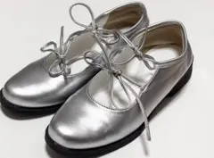 【BONLECILL noir】ダブルリボンストラップバレエシューズ　シルバー
