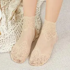 짧은 스타킹 시스루 레이스 양말 베이지 5발 짧은