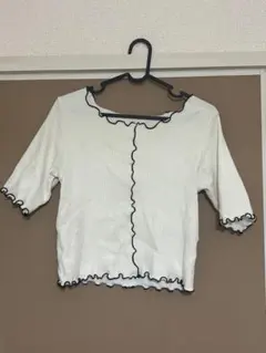 『RETRO GIRL』フリル付きホワイト半袖ニット Fサイズ