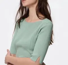 GU リブボートネックセーター(5分袖)Z サイズM　グリーン