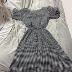 チェック柄 半袖ロングワンピース