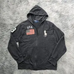 ✨ポロラルフローレン✨フルジップパーカー ビッグポニー 星条旗 グレー XL