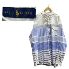 【142】 Ralph Lauren 白青ストライプ 長袖シャツ