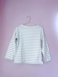 ボーダー　水色　コットン長袖ボートネックロンT