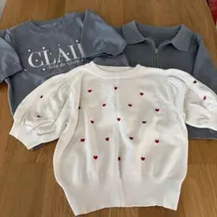 グレイル 半袖パフスリーブニット M 3点セット ハート刺繍 ジップ パール