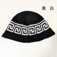 クラッシャーハット バケットハット 帽子 グランジ 古着 クロシェハット 黒　白