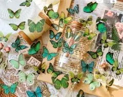 お値引き中!!　海外　雑貨　フレークシール　シール　バタフライ　蝶　緑色