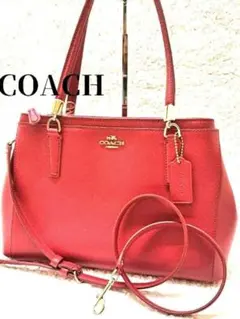 【極美品】コーチCOACHショルダーバッグ2way ハンドバッグPVCレザー赤色