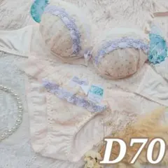 №1025 【D70】ロマンティックドットリボンブラジャー&フルバックショーツ