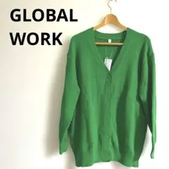 新品タグ付　グローバルワーク　グリーン 編み柄カーディガン Mサイズ コットン