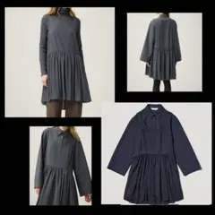 ネイビー長袖 ボタン付きシャツワンピース　rokhとジーユーのコラボレーション