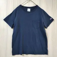 チャンピオン レディース ロゴ Tシャツ L ネイビー 胸ポケット付 綿100%