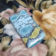 青と黄色のパターン 長財布