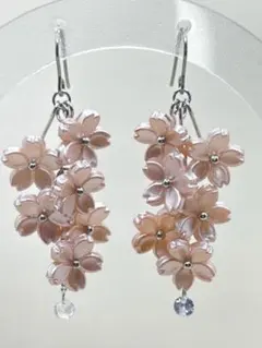 桜6連×ジルコニアピアス ピンク系