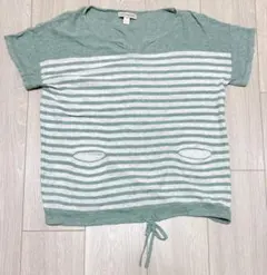 HUMAN WOMAN ストライプ Vネック 綿ニットTシャツ