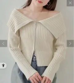 Wジップオフショルジャガードニット