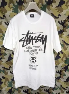 STUSSY ラグランTシャツ ワールドツアー スプレーアート ゴールド M